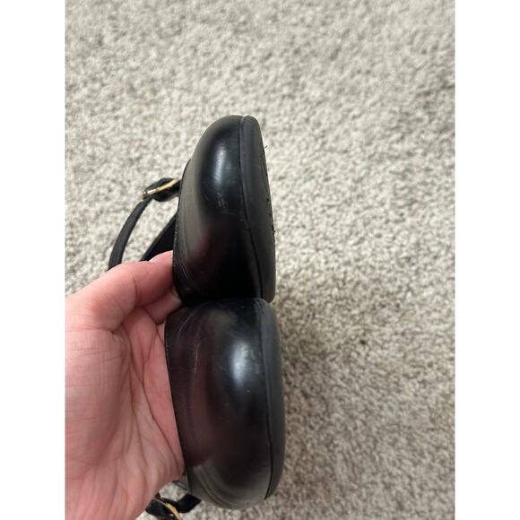 Sz 38 Leather Made in Italy Black Mary Jane Ballet Flats Gold Hardware - Picture 4 of 6